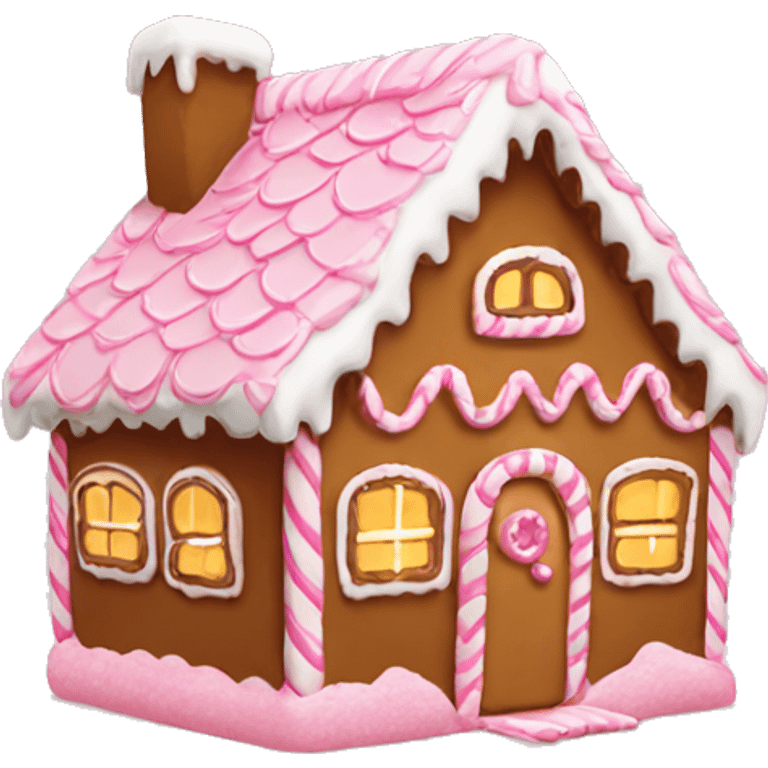 Gingerbread house with light pink emoji