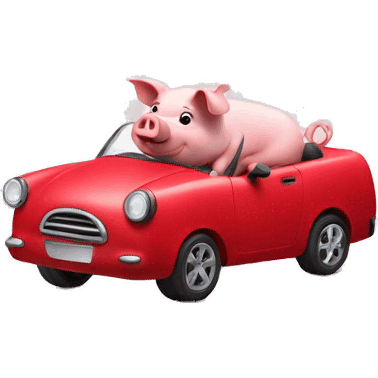 Pig driving red car emoji