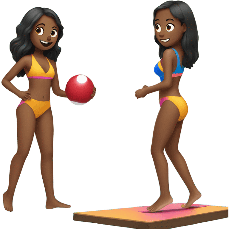 Girls playing cornhole in swimsuits  emoji