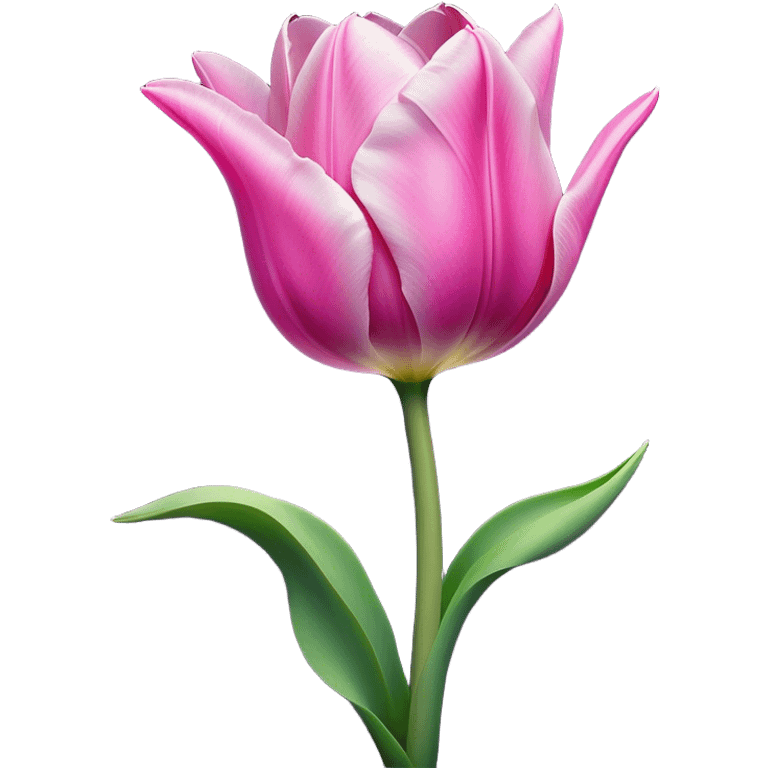 Cinematic Realistic Tulip Emoji, Elegant and simple, with soft, smooth petals in shades of pink and purple, gently curved and reaching upward. The slender green stem contrasts against the delicate bloom, while surrounding greenery adds a peaceful touch. Soft glowing outline, capturing the essence of springtime beauty and grace in a delicate tulip. emoji