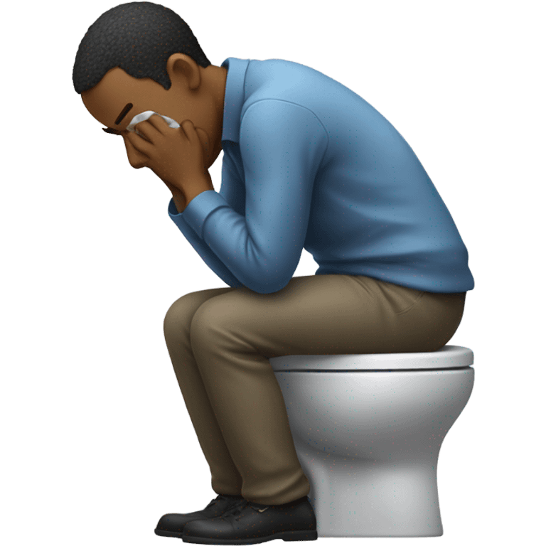 man clothed on toilet while throwing up emoji