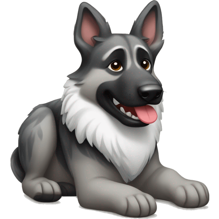 grey brindle colored german shepherd with a panda toy in its mouth emoji