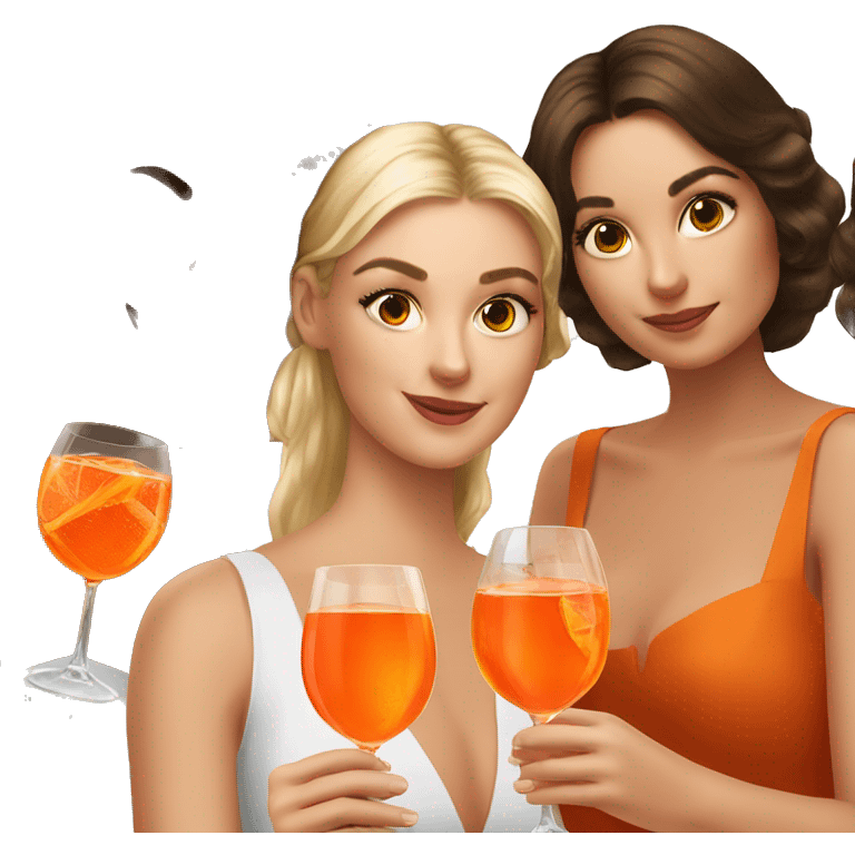 three beautiful girls drinking aperol emoji