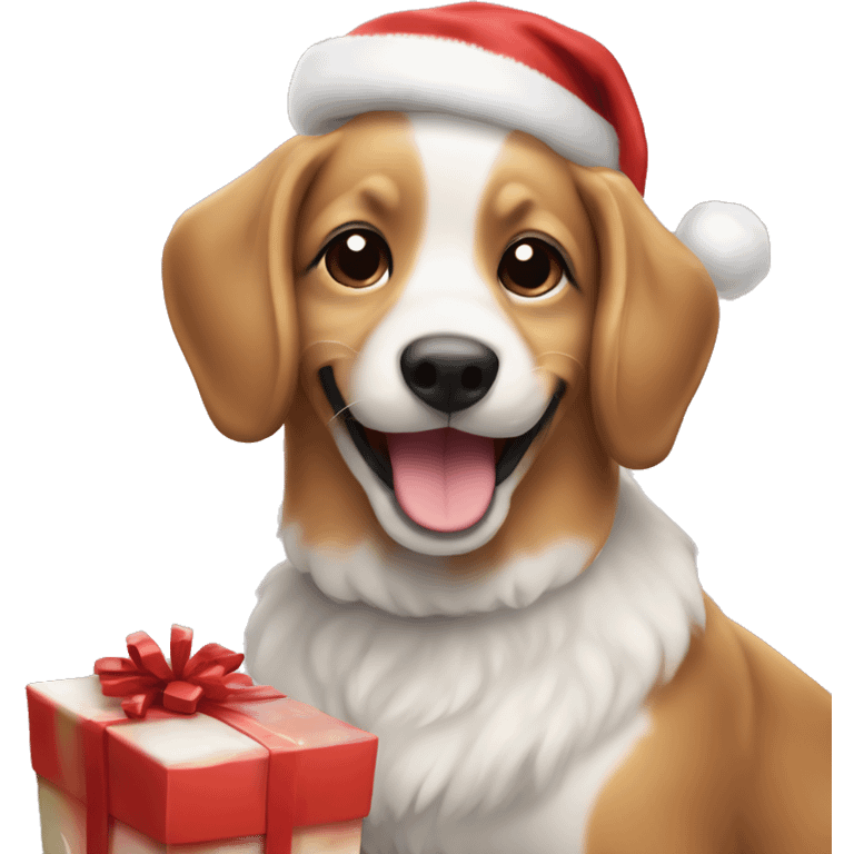 Cute Dog Smiling at Christmas emoji