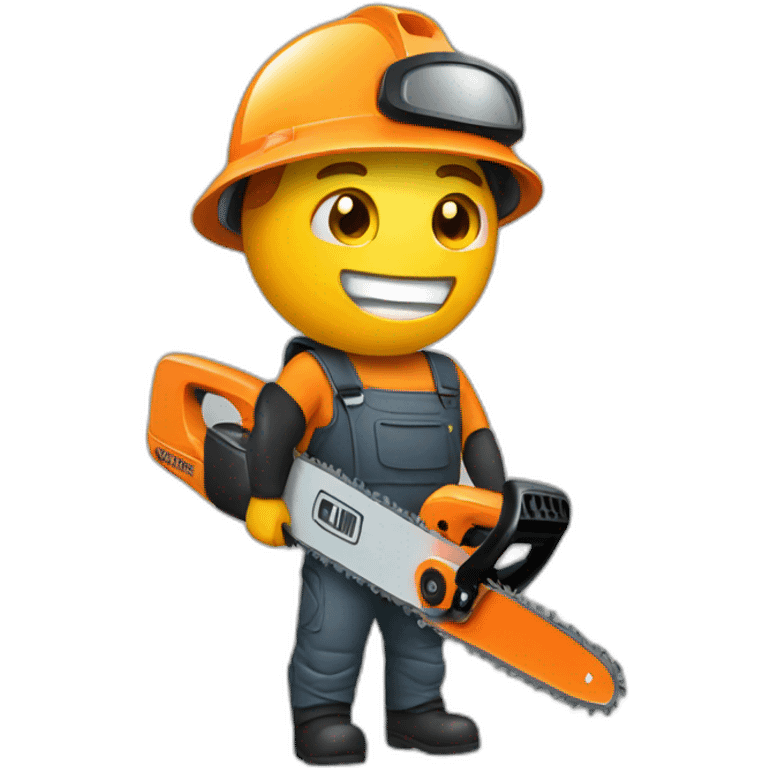 Man with chainsaw wearing helmet emoji