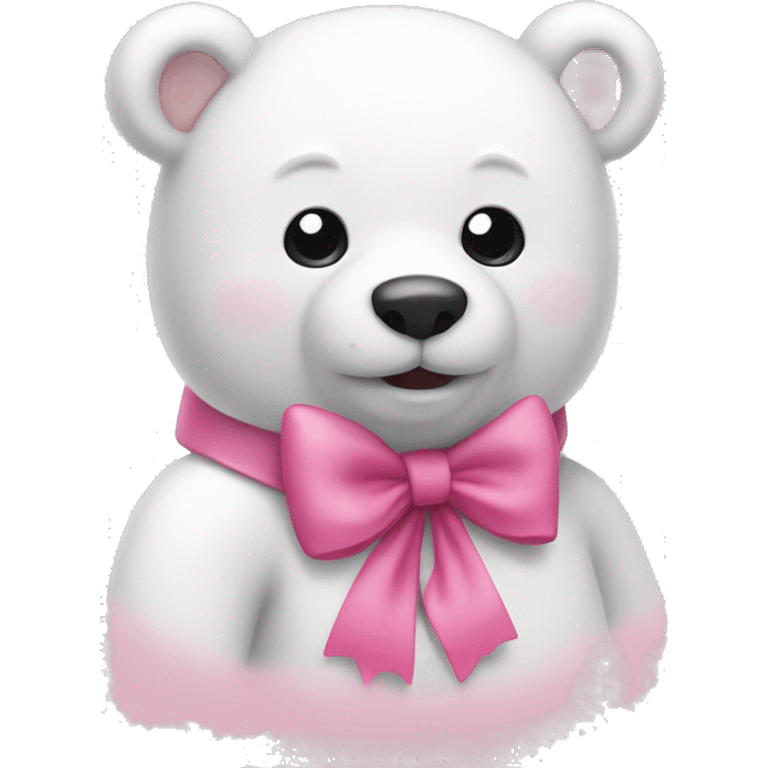 White Bear wearing a pink bow going to the bathroom emoji