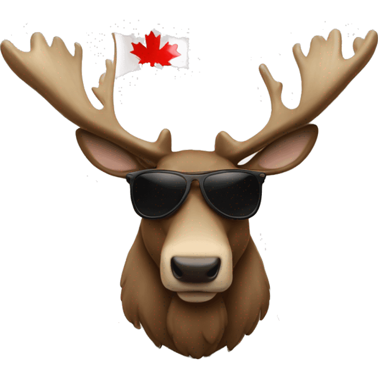 Mooose wearing sunglasses with his tongue outwith a Canadian flag emoji