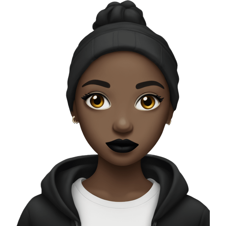 A girl with black eyeshadow and black lipstick and black hoodie  emoji