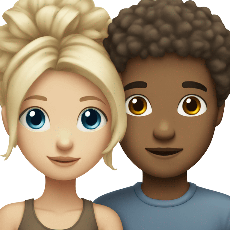 blonde hair blue eyed girl and mixed boy with afro/brown eyes hugging  emoji