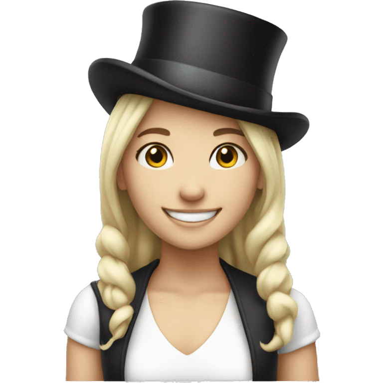 smiling girl white skin, in top hat emoji