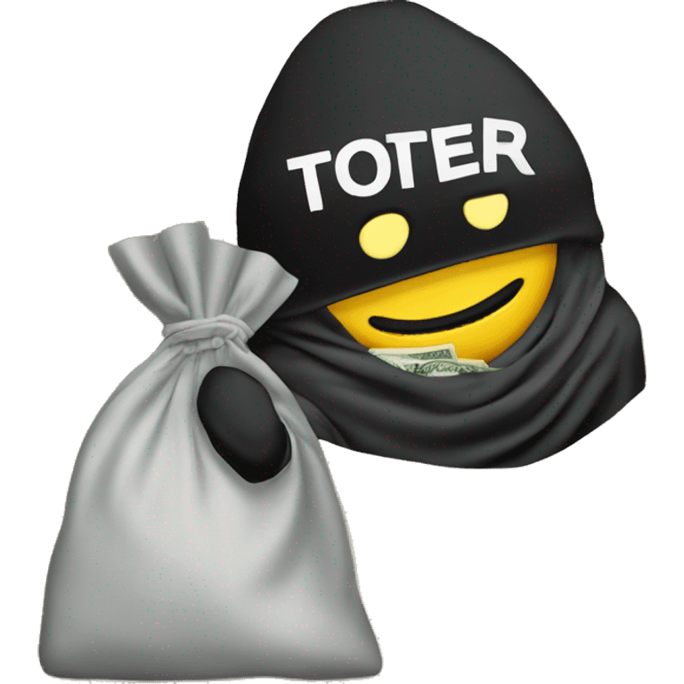 Thief stealing money bag with the word “Toptier” embroidered on it emoji