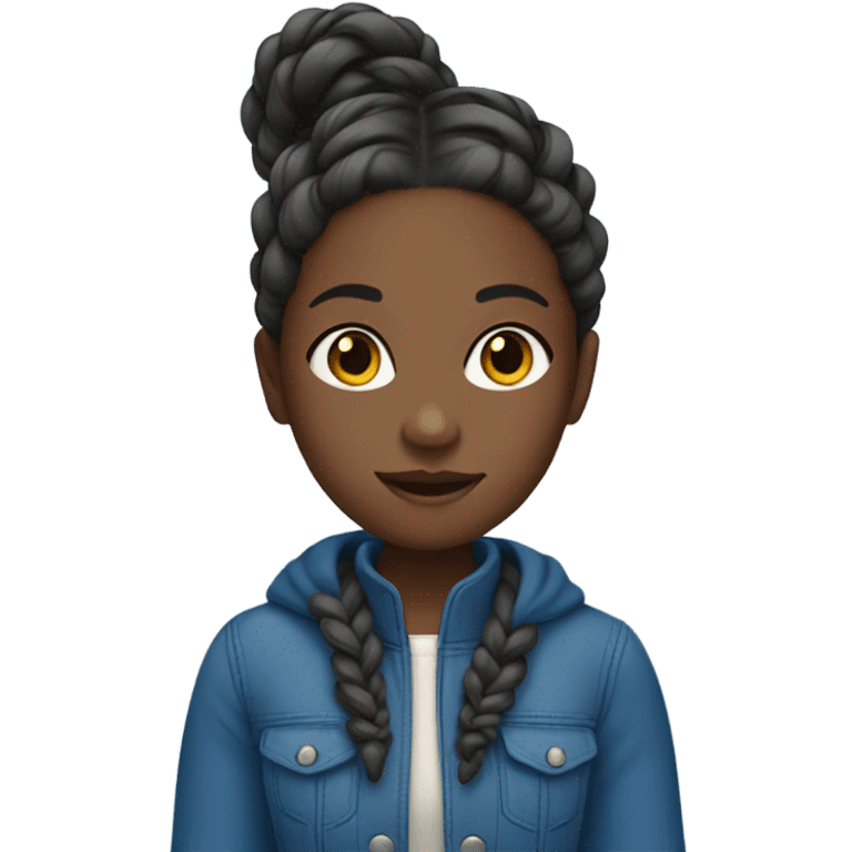 dark skin black girl with braids and blue jacket emoji