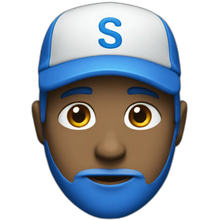 A white men who have a blue cap with letters "S K" and he have a blue shirt emoji