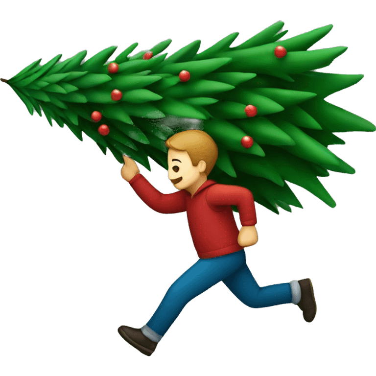 person carrying Christmas tree running emoji