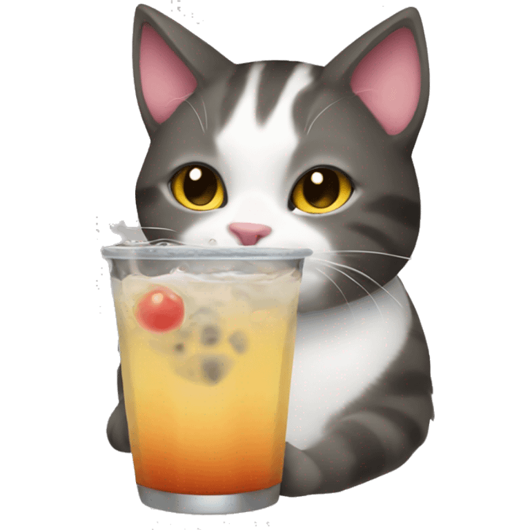 cat drinking boba emoji