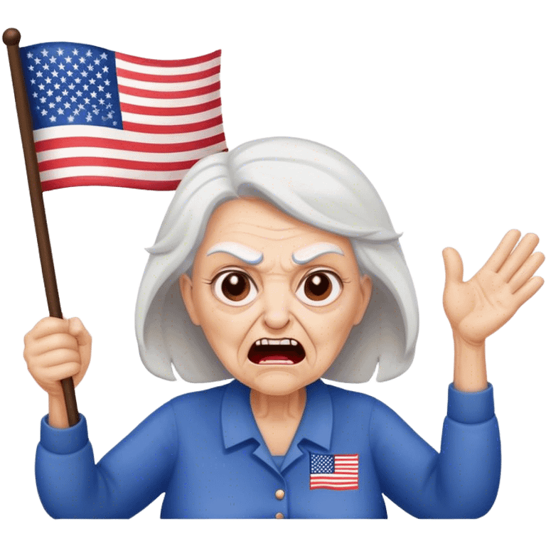 upside down American flag waved by angry old woman emoji