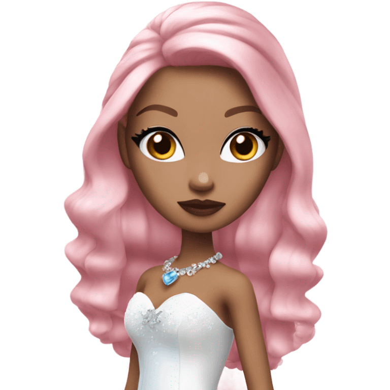 Bratz, bride, pink hair, white skin, blue almond cat eyes emoji