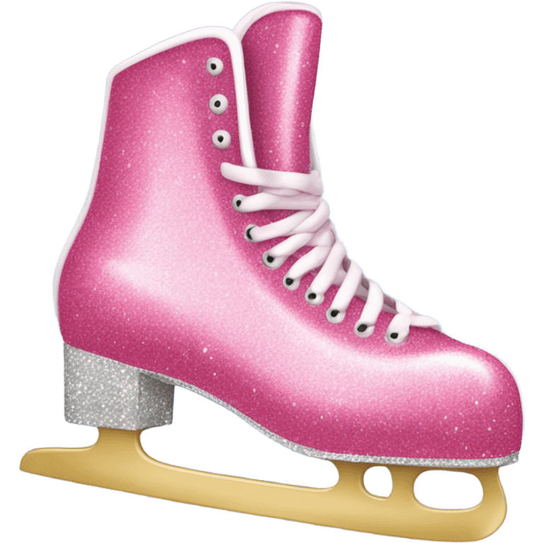 Pink glitter ice skates with hearts and flowers  emoji