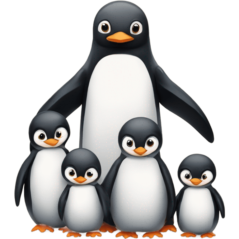 Mommy penguin with 3 baby penguins  emoji