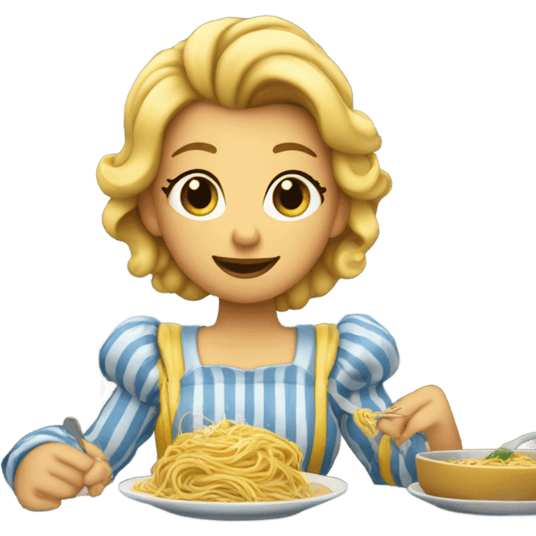 Cinderella in astriped shirt eating spaghetti  emoji