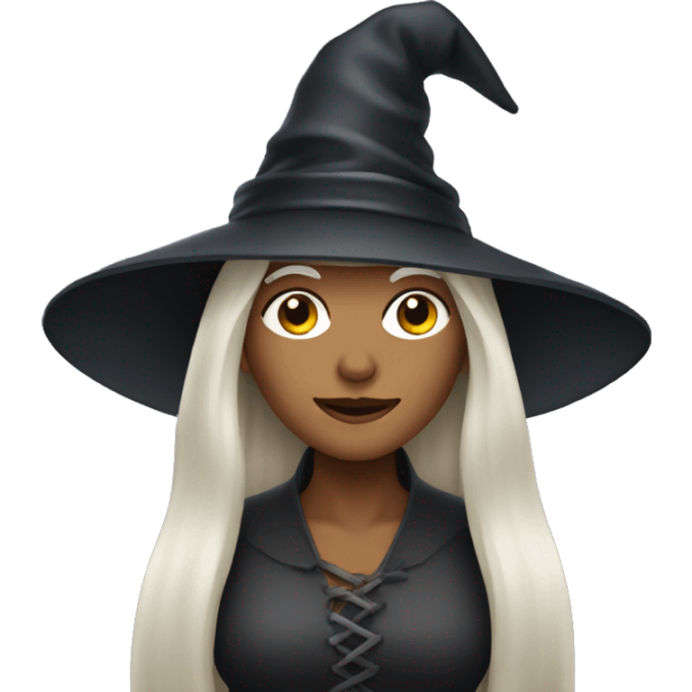 A woman with white long hair and witch's hat  emoji