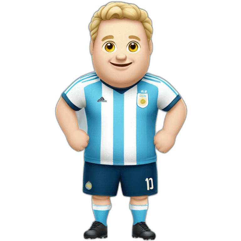 obese white man play soccer. argentina uniform. Thumbs up  emoji