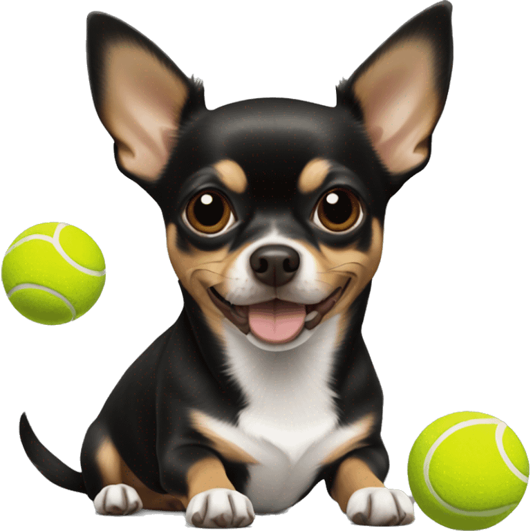 chihuahua black and brown with tennis ball emoji