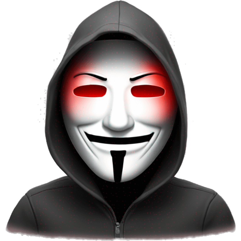 Computer hacker wearing  anonymous mask red light from eyes emoji