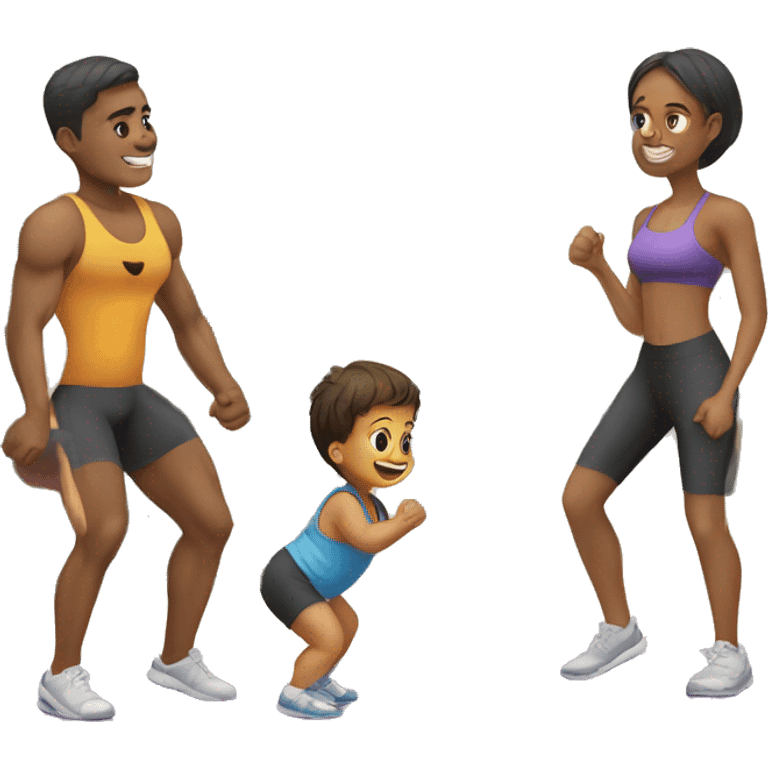 A baby exercising with his parents en el gym  emoji