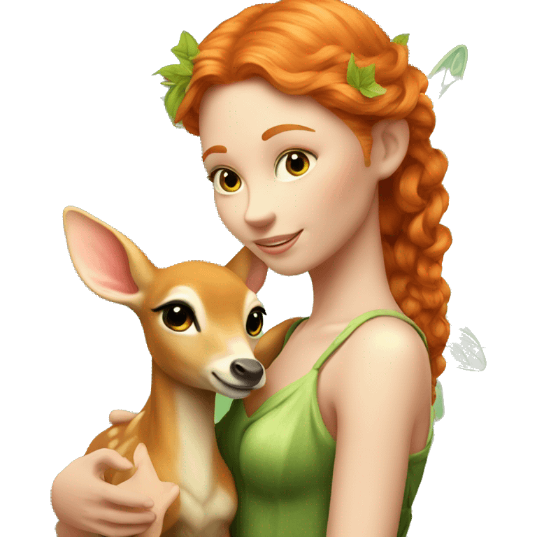 Beautiful ginger fairy with a fawn  emoji