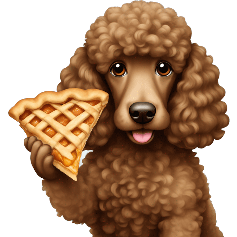 a brown poodle that is eating apple pie emoji