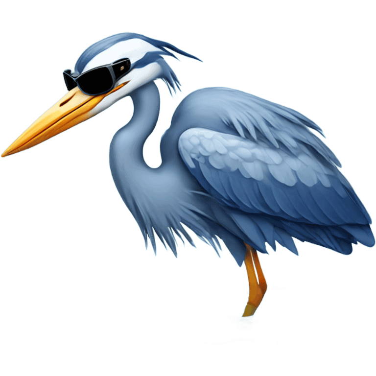 Blue heron in water with sunglasses emoji