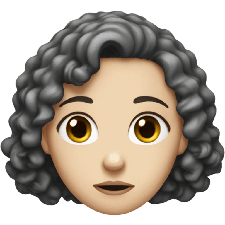 worried white girl with black curly head and head tilted to the side emoji