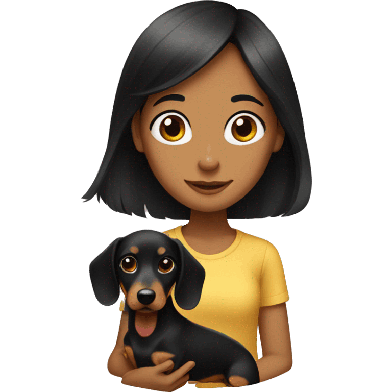 A girl with black hair with a dachshund emoji