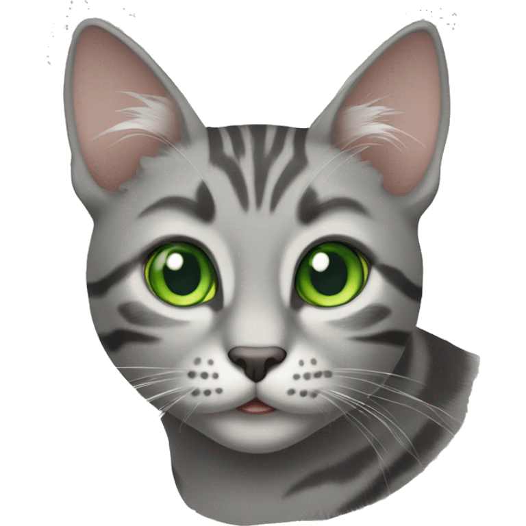 Grey tabby cat with green eyes emoji