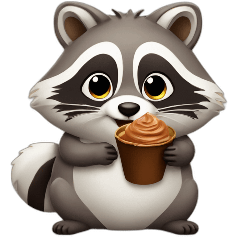 Cute fat raccoon with chocolate emoji