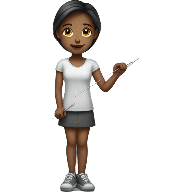 A girl standing with needle emoji