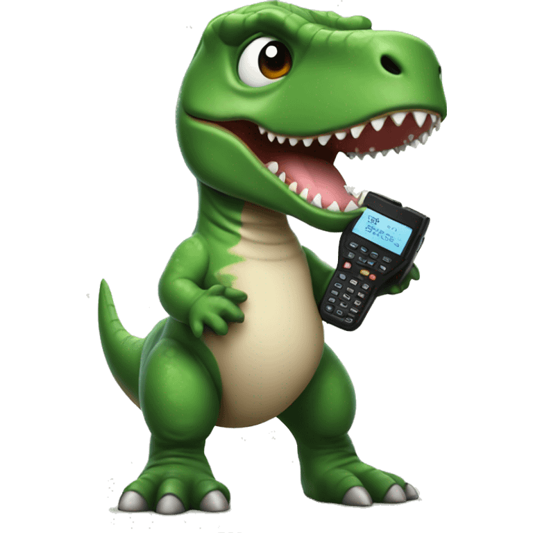 Cute baby T-Rex with a walkie talkie  emoji