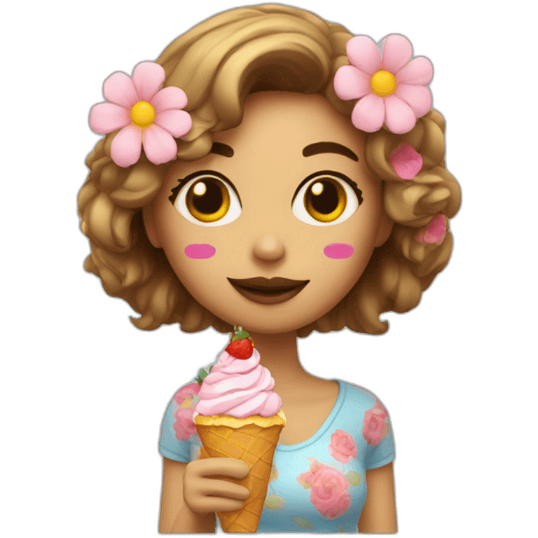 chica con helado y mascara de flores emoji