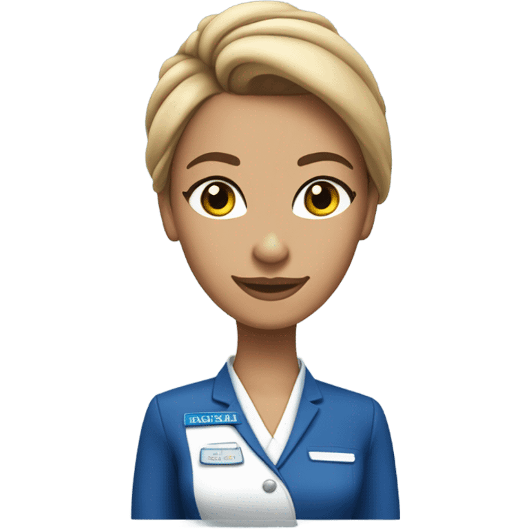 Tan skin flight attendant with hair in a bun blue uniform emoji