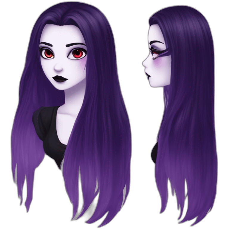 Elissabat-with-bangs-long-hair-dark-plumpurple-and-black-vampire-goth-makeup-pinkeyes-romanticgothcloses- emoji