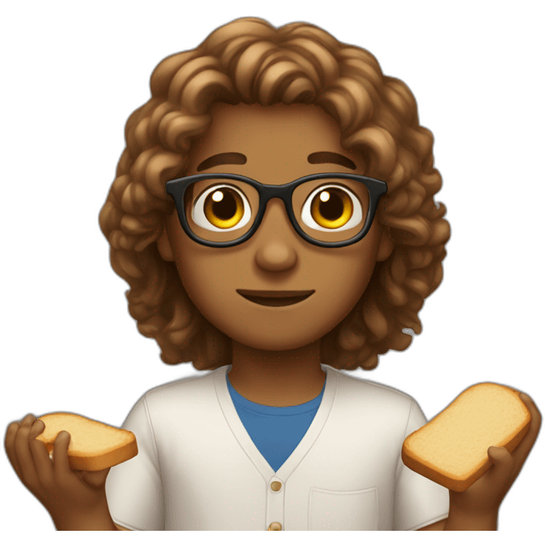 Brown boy with long hair and little bread transparent spectacles emoji