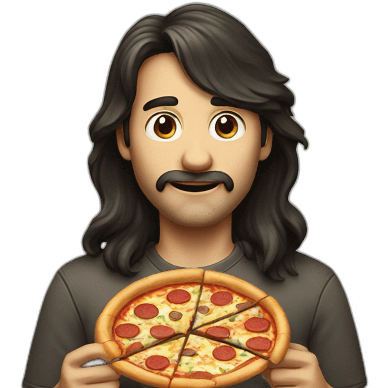 Long dark hair man eating pizza emoji