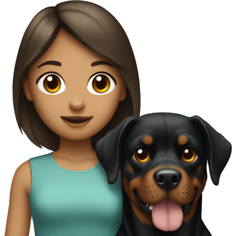 Girl with brunette hair holding a Rottweiler dog  emoji