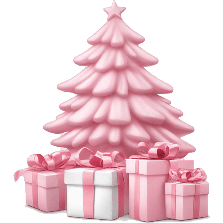 Light pink Christmas gifts under a white Christmas tree  emoji