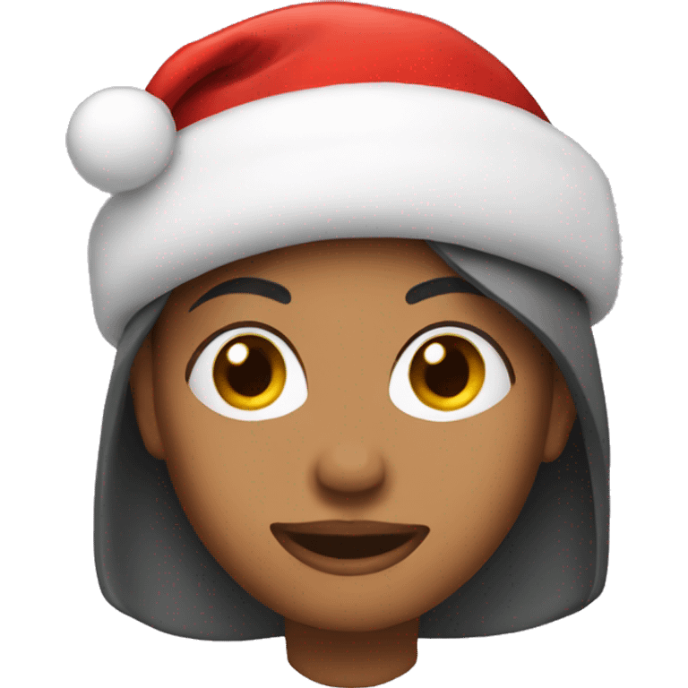 A woman wearing a Christmas hat emoji