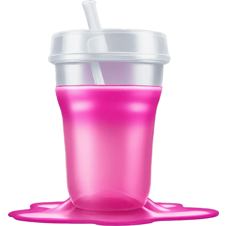 spilled sippy cup with pink liquid and a distorted reflection emoji