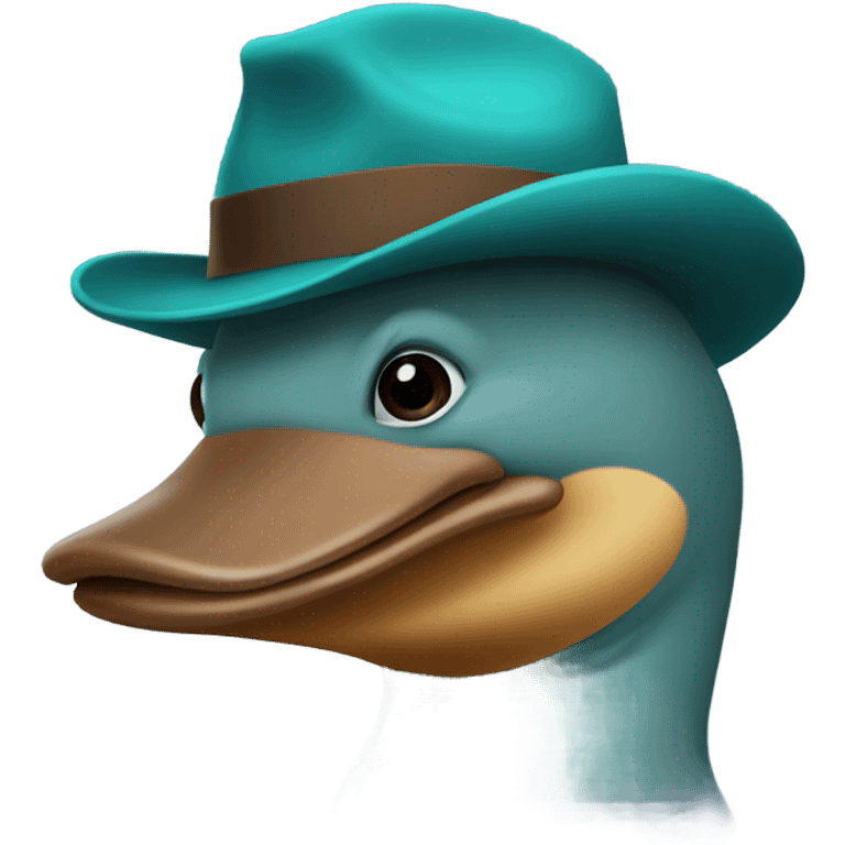 Teal-colored platypus wearing a brown fedora emoji