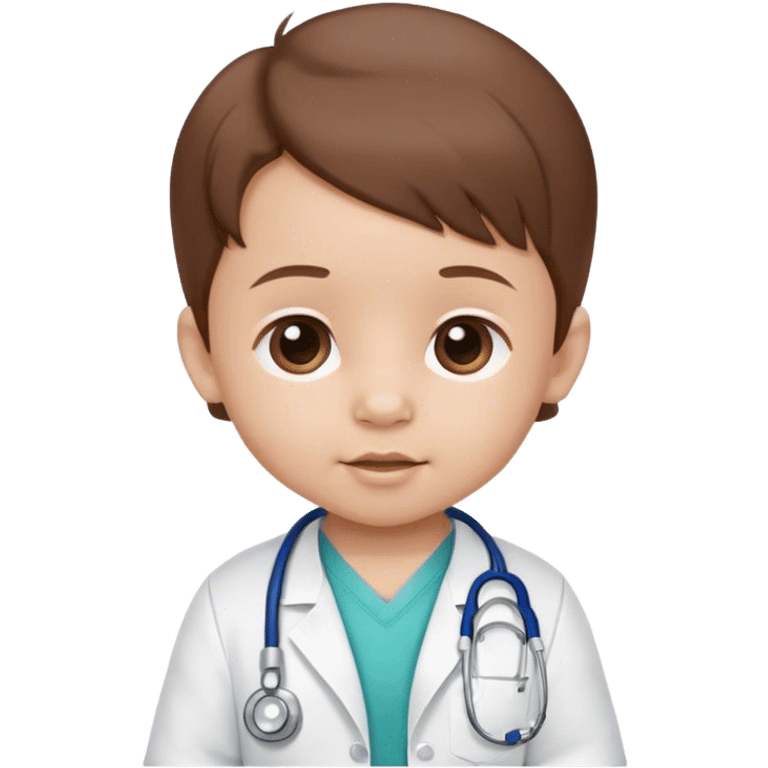 Brown hair baby, 4 months old, with a stethoscope emoji