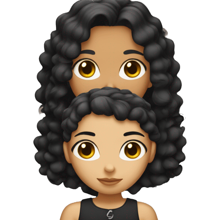 Girl with curl black hair with black cat emoji